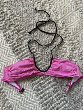 Aeropostale Pink Striped Bandeau Bikini Top with Black Trim medium padding
